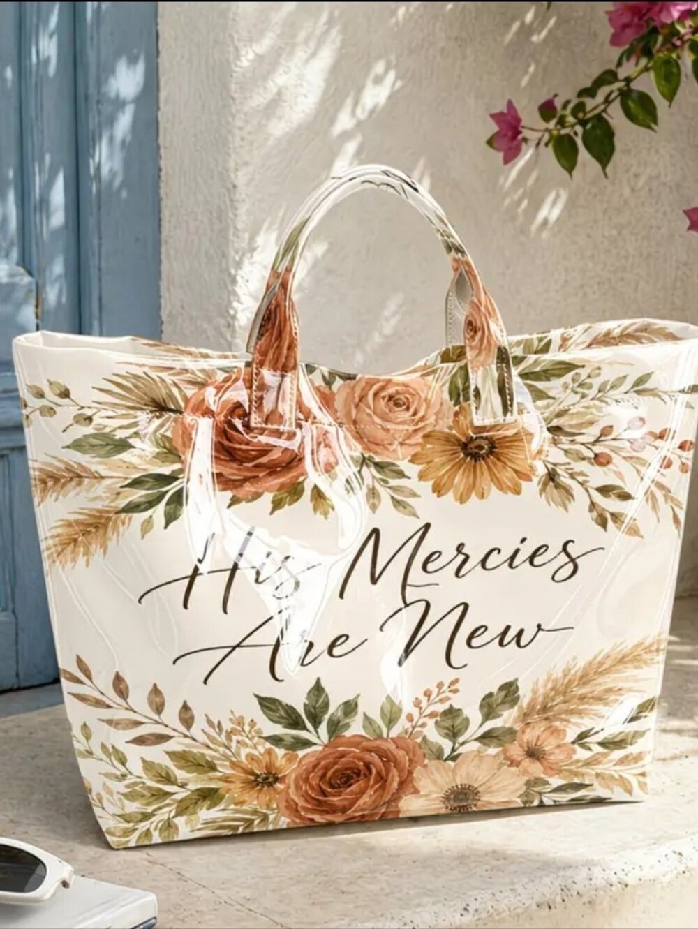 Women Inspirational Daily Commute Hand Tote " His Mercies Are New" PVC